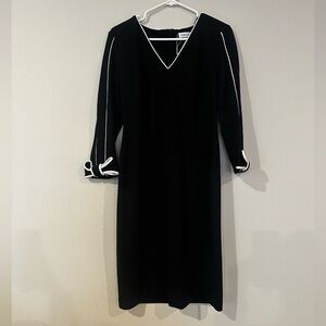 NWT Calvin Klein Women’s Dress Size 10 Black White Trim V-Neck Bow Sleeves